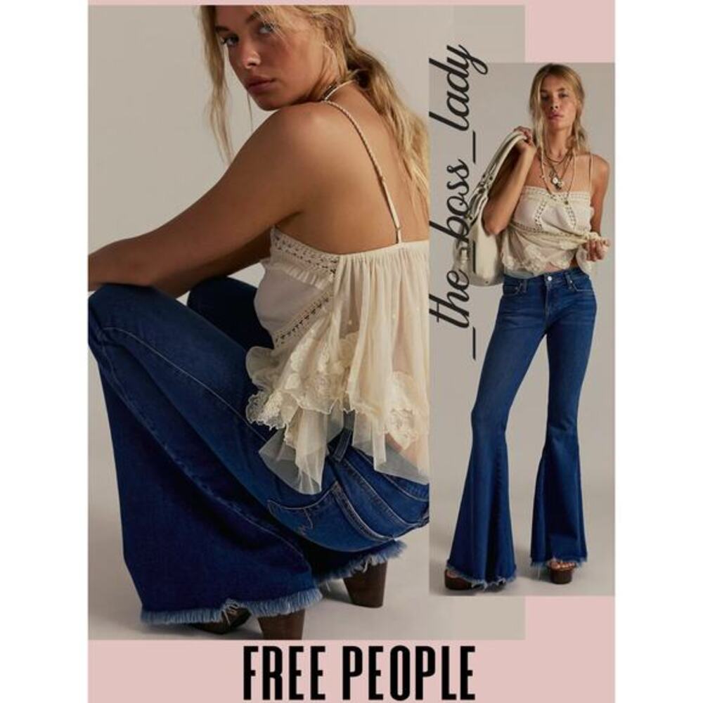 Free People flare pants low-rise jeans stretchy boho bell bottoms 26